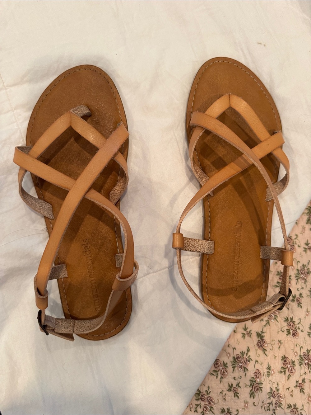 Essentials Tan Cross-Strap Ankle Wrap Sandals